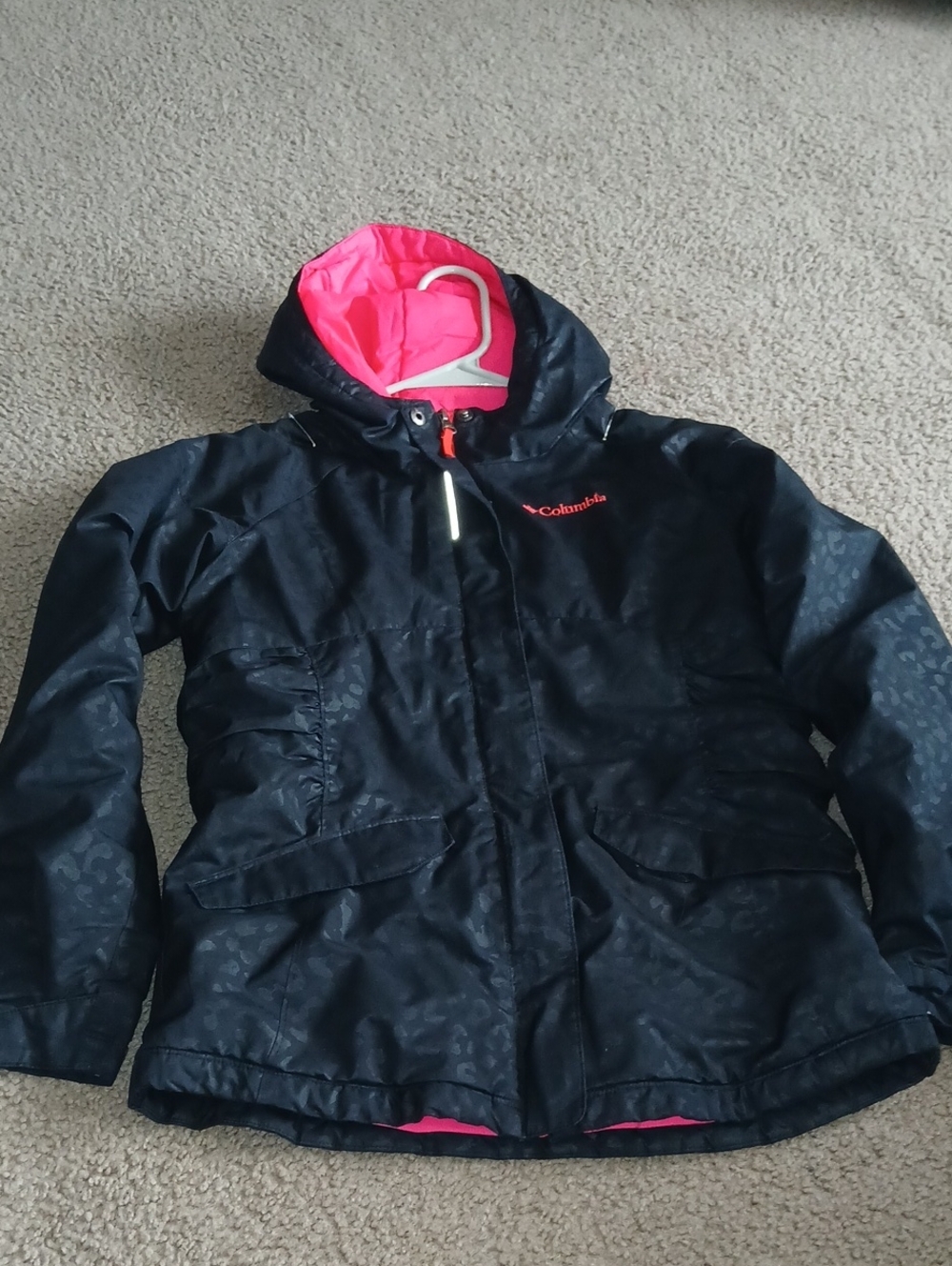 Columbia Black Girls' Puffer Jacket with Pink Hood Lining